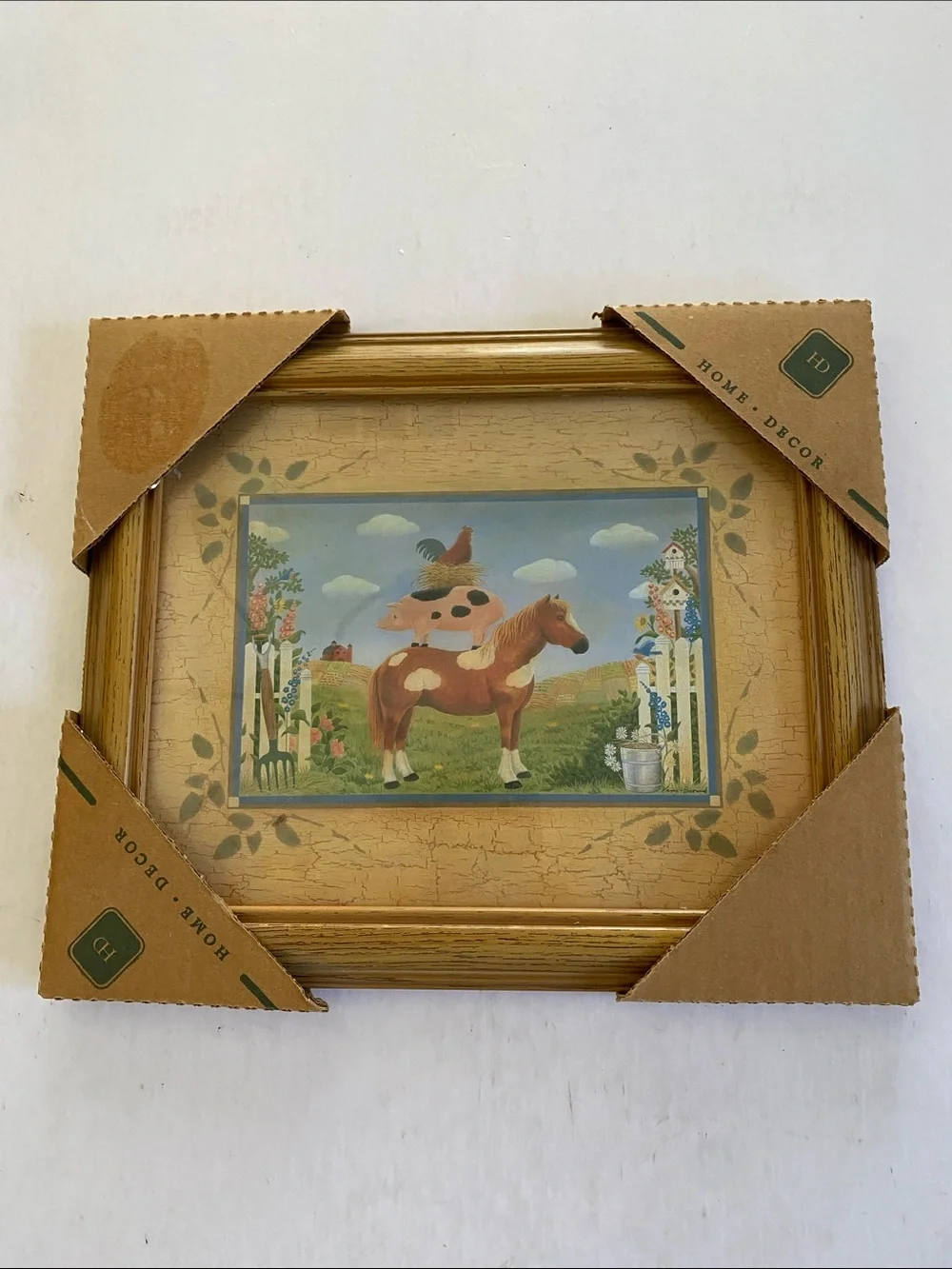 Home Decor Farm Animal Framed Art Print - Brown/Gold